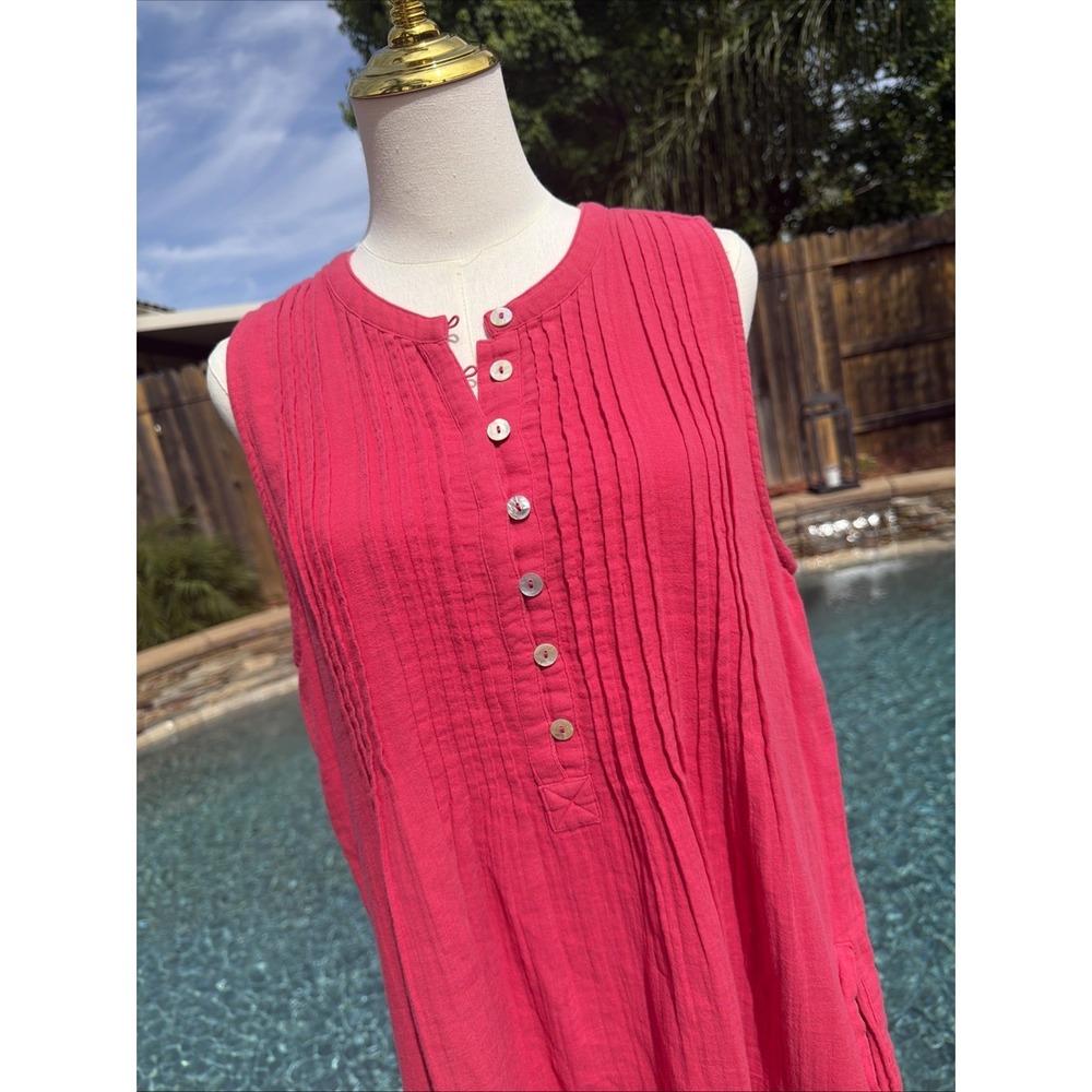 Quince Shift Mini Dress Hot Pink Cotton Gauze Sleeveless Pintuck Cotton L - Picture 2 of 8